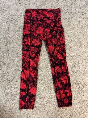 lululemon athletica Red Floral fast and free Leggings